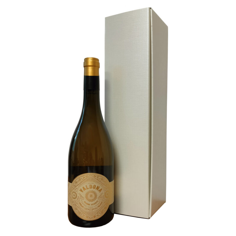 Zestaw prezentowy z białym winem Valdona Chardonnay Reserva w perłowym kartoniku